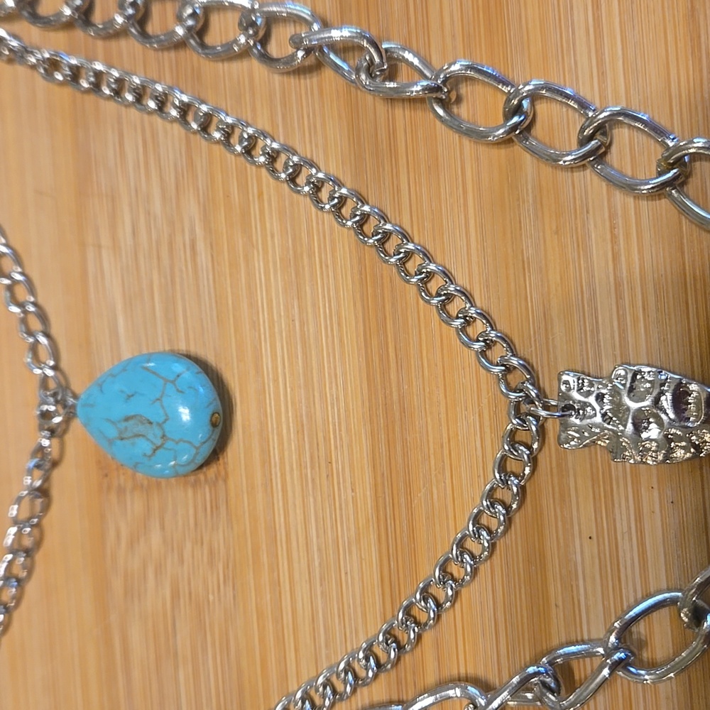 Silver Tone Layered Necklace with Pendants - Picture 4 of 7